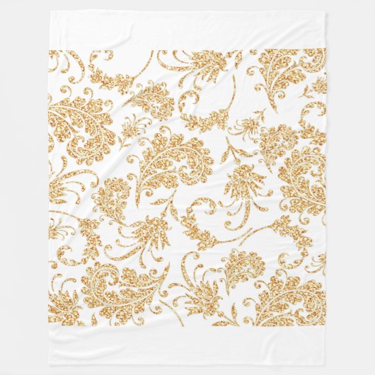 Elegant Floral White Gold Fleece Deken (Voorkant)
