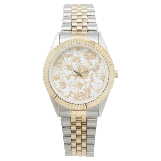 Elegant Floral White Gold Horloge (Voorkant)