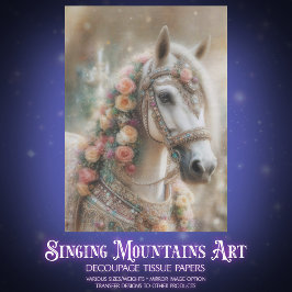 Elegant Floral White Horse Cottagecore Decoupage Tissuepapier