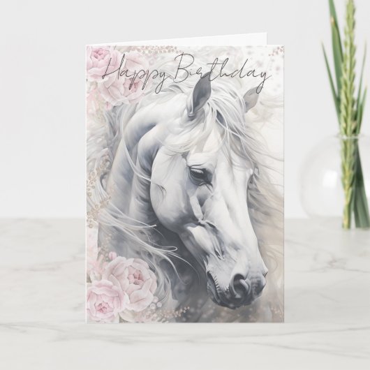 Elegant Floral White Horse Feestdagen Kaart (Voorkant)