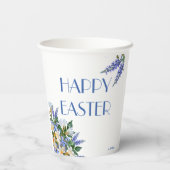 Elegant Floral White Lilies Blue 'Happy Easter' Papieren Bekers (Achterkant)