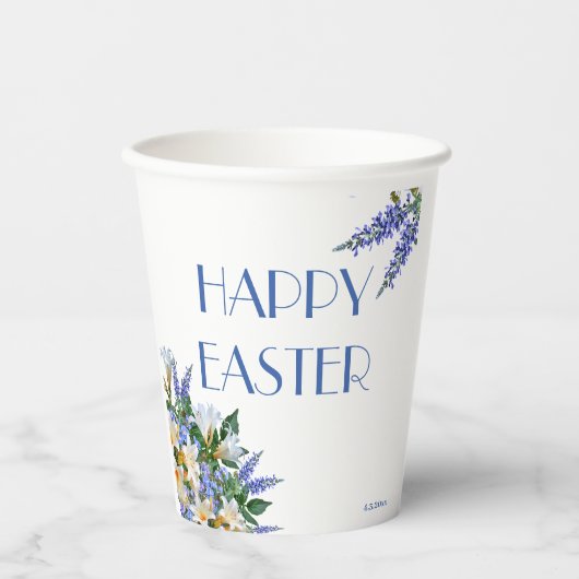 Elegant Floral White Lilies Blue 'Happy Easter' Papieren Bekers (Voorkant)