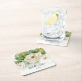 Elegant Floral White Magnolia Script Names Weddens Kartonnen Onderzetters (Insitu)