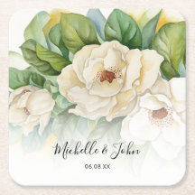 Elegant Floral White Magnolia Script Names Weddens