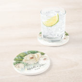 Elegant Floral White Magnolia Script Names Weddens Zandsteen Onderzetter (Zijkant)