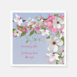 Elegant Floral White Pink Flowers Gepersonaliseerd Servet