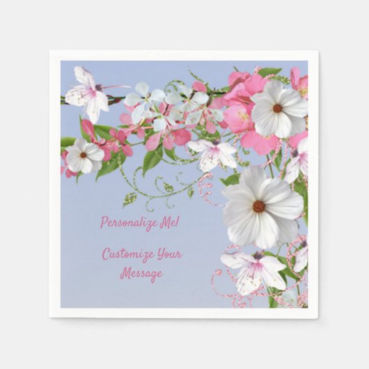 Elegant Floral White Pink Flowers Gepersonaliseerd Servet (Voorkant)