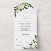 Elegant Floral White Roses Greenery Wedding All In One Uitnodiging (Binnen)