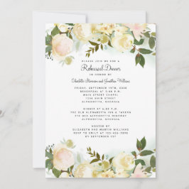 Elegant Floral White Wedding Chic Rehearsal Dinner Kaart
