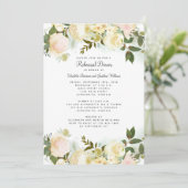 Elegant Floral White Wedding Chic Rehearsal Dinner Kaart (Staand voorkant)