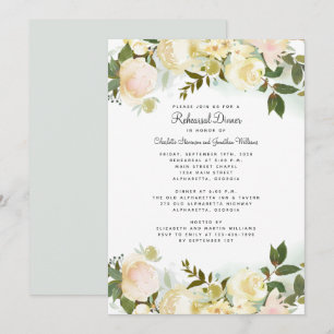 Elegant Floral White Wedding Chic Rehearsal Dinner Kaart