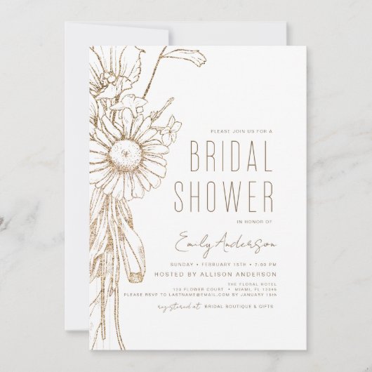 Elegant Floral Wilde Vrijgezellenfeest Gold Foil Kaart (Voorkant)