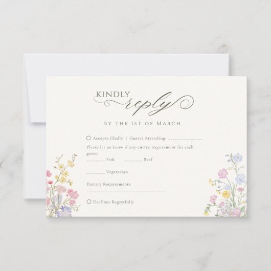 Elegant Floral Wildflower Calligraphy QR Code RSVP Kaartje (Voorkant)