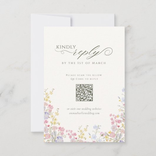 Elegant Floral Wildflower Calligraphy QR Code RSVP Kaartje (Voorkant)