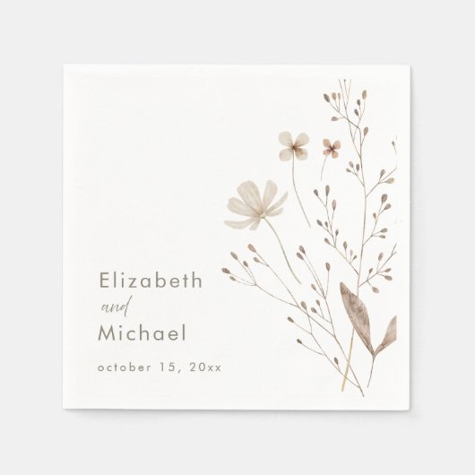 Elegant Floral Wildflower Trouwpapier Servet (Voorkant)