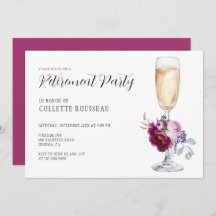 Elegant Floral Wine Glass Retirement Party Invitat