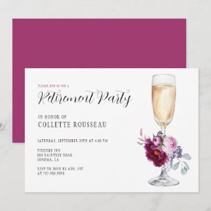 Elegant Floral Wine Glass Retirement Party Invitat Kaart