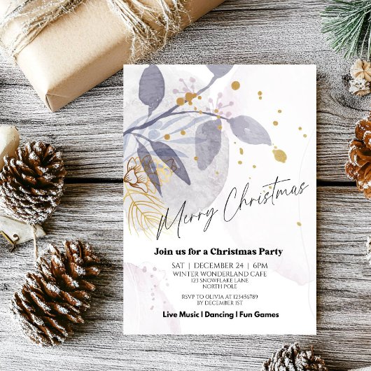 Elegant Floral Winter Christmas Party Kaart