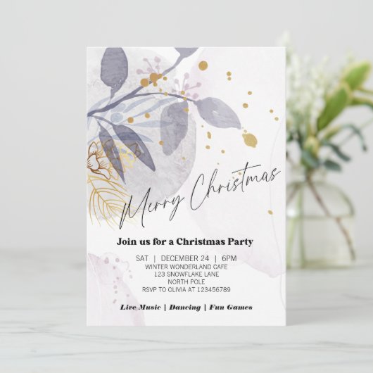 Elegant Floral Winter Christmas Party Kaart (Staand voorkant)