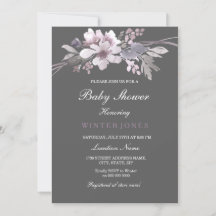 Elegant Floral Winter Gray Baby shower Invite