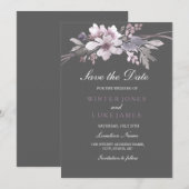 Elegant Floral Winter Grey Save the Date Kaart (Voorkant / Achterkant)