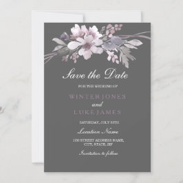 Elegant Floral Winter Grey Save the Date Kaart