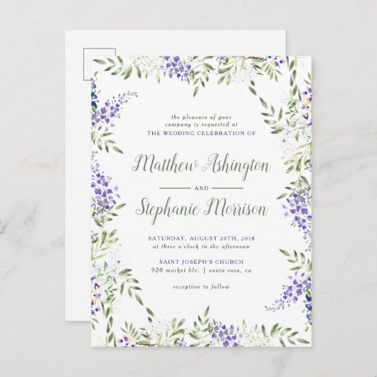 Elegant Floral Wisteria Lijst Wedding Uitnodiging Briefkaart (Voorkant / Achterkant)