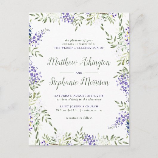 Elegant Floral Wisteria Lijst Wedding Uitnodiging Briefkaart (Voorkant)
