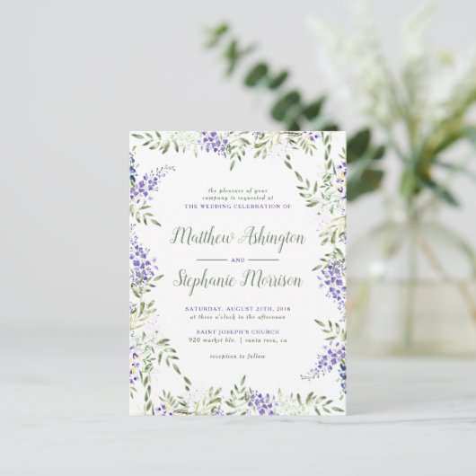 Elegant Floral Wisteria Lijst Wedding Uitnodiging Briefkaart (Staand voorkant)