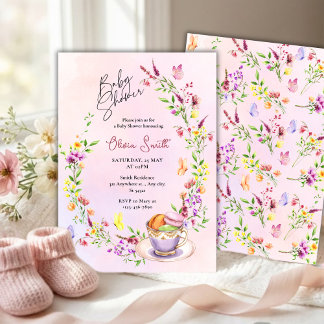 Elegant Floral with Butterflies Party Baby Shower  Kaart