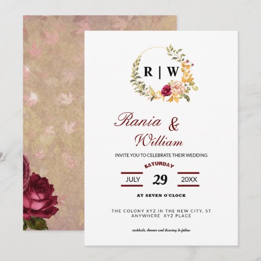Elegant floral with Calligraphic text Invitation Kaart (Voorkant / Achterkant)