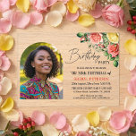Elegant Floral with Photo 30th Birthday Party  Acryl Uitnodigingen<br><div class="desc">Elegant,  colorful,  joyful design with watercolor roses and 1 special photo. Customize the details for a unique and chic Birthday Celebration.</div>