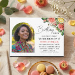 Elegant Floral with Photo 30th Birthday Party  Kaart<br><div class="desc">Elegant,  colorful,  joyful design with watercolor roses and 1 special photo. Customize the details for a unique and chic Birthday Celebration.</div>