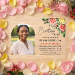 Elegant Floral with Photo 40th Birthday Party  Acryl Uitnodigingen<br><div class="desc">Elegant,  colorful,  joyful design with watercolor roses and 1 special photo. Customize the details for a unique and chic Birthday Celebration.</div>