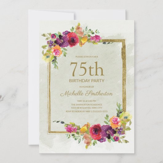 Elegant  Floral Women's 75th Birthday Kaart (Voorkant)