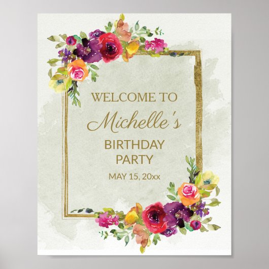 Elegant Floral Women's Birthday Welcome Poster (Voorkant)