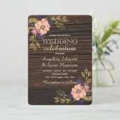 Elegant Floral Wood Wedding Kaart (Staand voorkant)