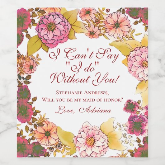 Elegant Floral wordt je mijn bruidsmeisje Wijn Etiket (Enkel label)