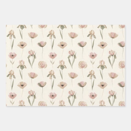 Elegant Floral Wrapping Paper Set of 3 (Voorkant)