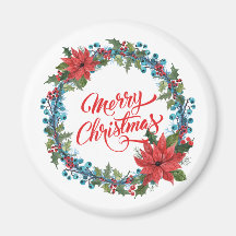 Elegant Floral Wreater Kerstmis | Magneet