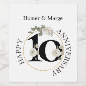 Elegant Floral Wreath 10 jaar JUBILEUM Wijn Wijn Etiket (Enkel label)
