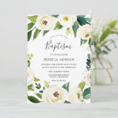Elegant Floral Wreath Baptism Christening Invite Kaart (Staand voorkant)