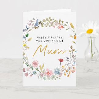 Elegant Floral Wreath Birthday Card for Mum Kaart