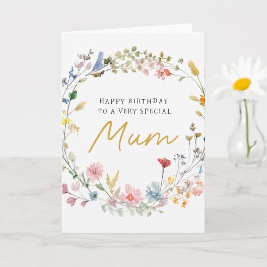 Elegant Floral Wreath Birthday Card for Mum Kaart (Kleine Plant)