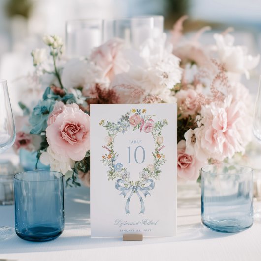 Elegant Floral Wreath Crest Monogram Table Number Kaart