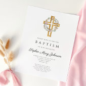 Elegant Floral Wreath Cross Baptism Uitnodiging