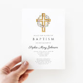 Elegant Floral Wreath Cross Baptism Uitnodiging