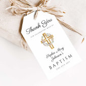Elegant Floral Wreath Cross Baptisme Cadeaulabel