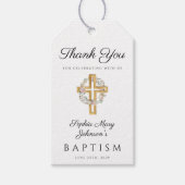 Elegant Floral Wreath Cross Baptisme Cadeaulabel (Voorkant)