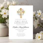 Elegant Floral Wreath Cross Girl Eerste Communie Kaart